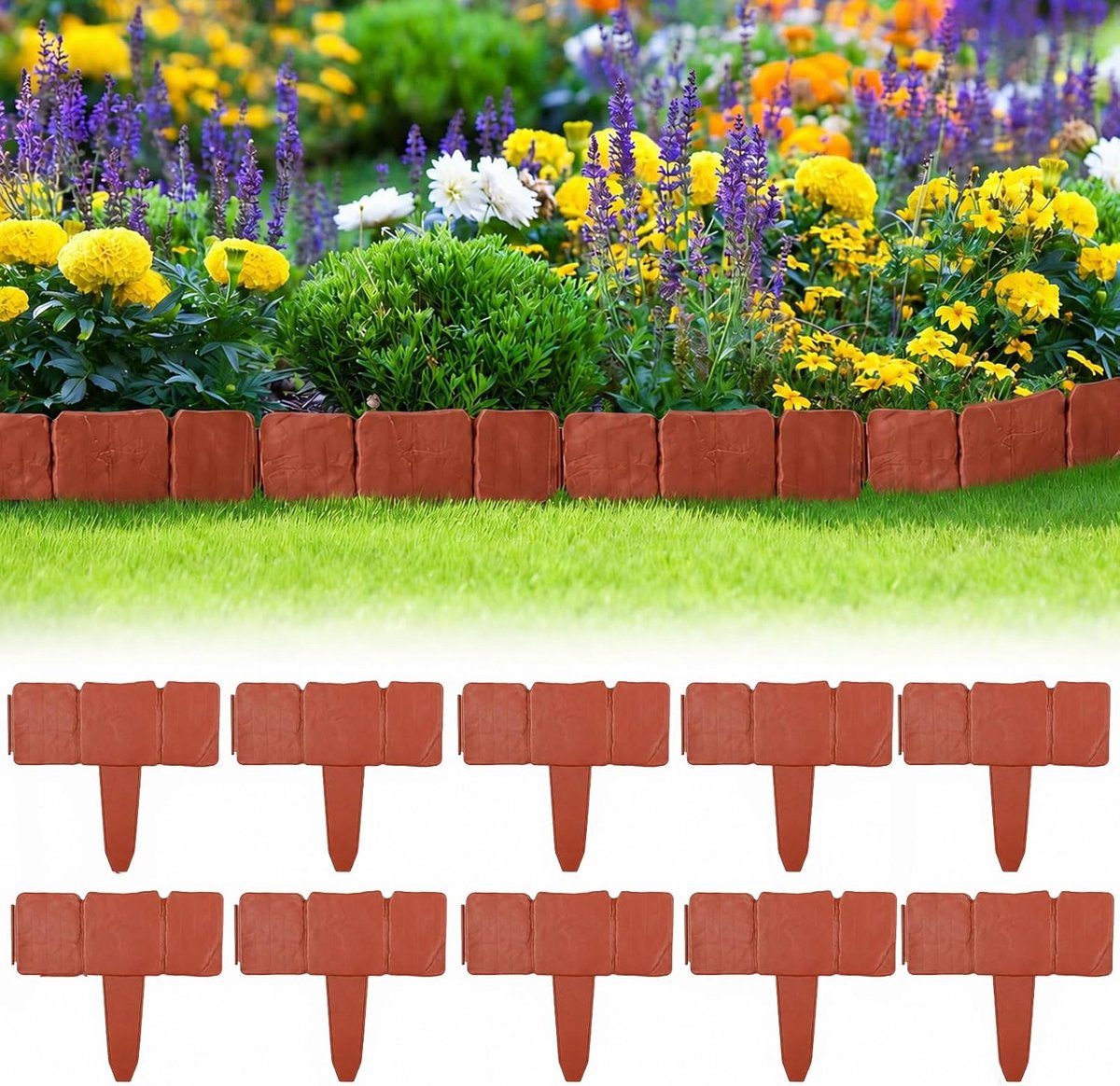 10 stuks gazonrand, kunststeen, tuinrand, kunststof, tuinrand, steen, flexibele rand voor gazon, gazonrand van - ShopVlot