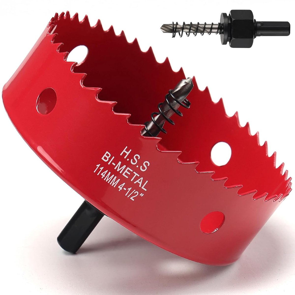 Hole Saw 114 mm, Bimetallic Hole Saw for Wood, Metal Hole Saws with Hex Adapter and Centering Drill for Iron - ShopVlot