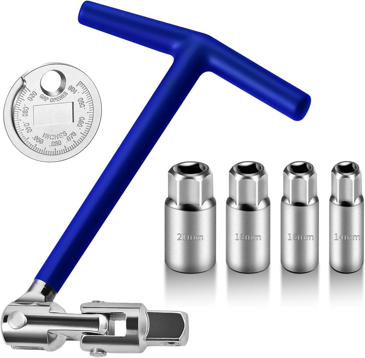 Spark Plug Wrench Set, 5-Piece Universal Spark Plug Wrench, 14/16/18/21 mm, T-Handle, Spark Plugs, Socket Wrench for - ShopVlot