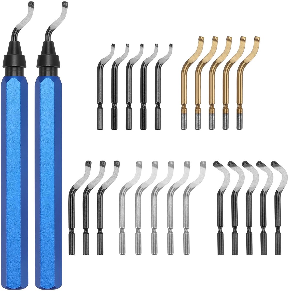 27 stuks metalen ontbramergereedschap, ontbramen tool met 360° draaibare snelstalen messen, handontbramer - ShopVlot