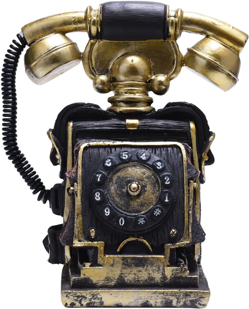 Grote vintage spaarpot voor telefoon, van hars, retro spaarvarken, telefoonspaarpot, zwart-goud, 15 x 11 x 19,5 cm - ShopVlot