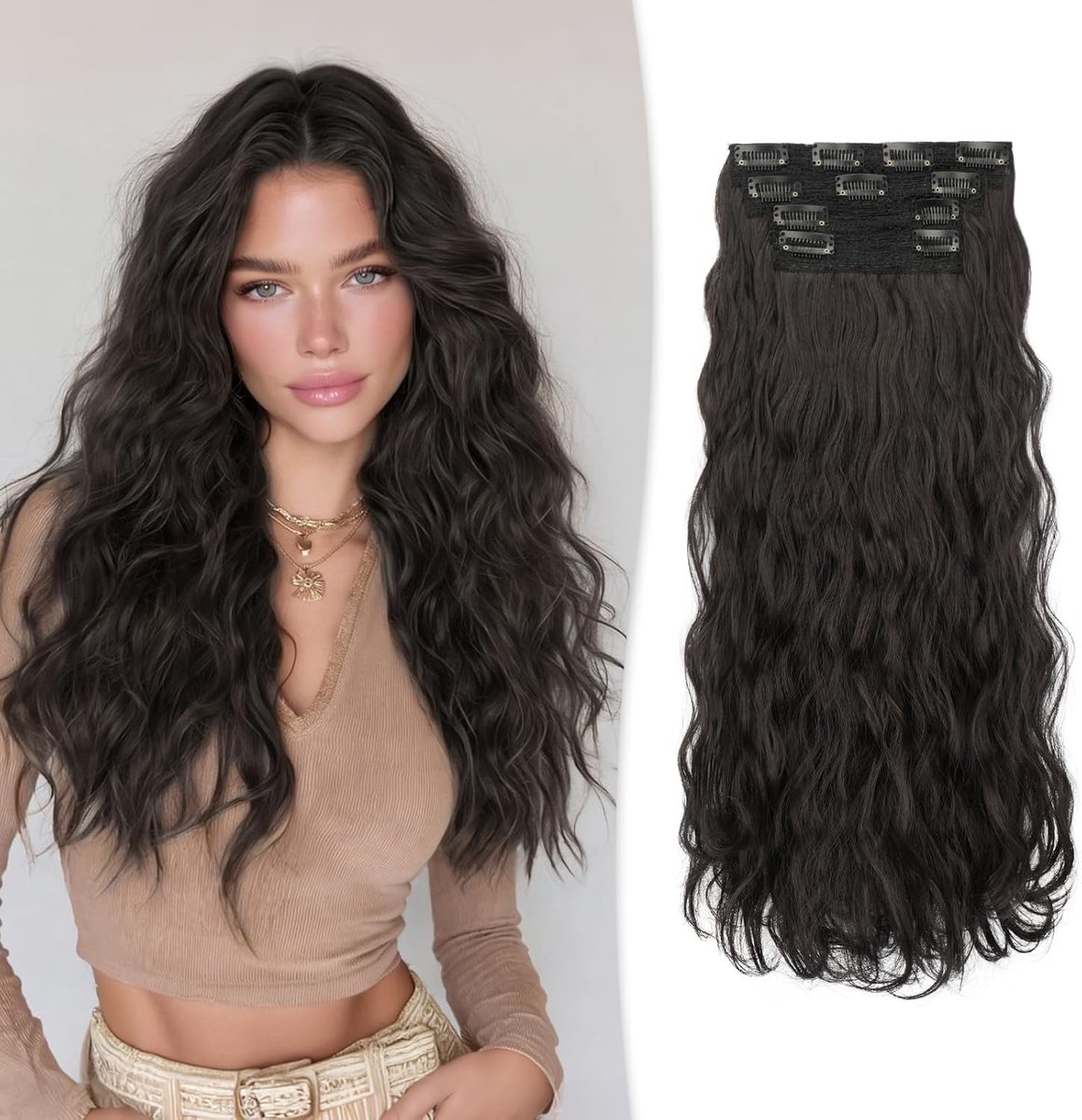 RUWISS Clip in Hair Extensions, 45cm Long Wavy Clip in Hair Extensions 4pcs Curly Synthetic Hair Extensions Hairpieces - ShopVlot