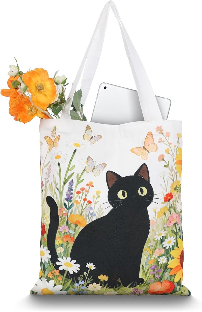 LeMotech Stoffen tas, modieuze draagtas met motief, herbruikbare boodschappentas voor dames, 39 x 34,5 cm, robuuste - ShopVlot