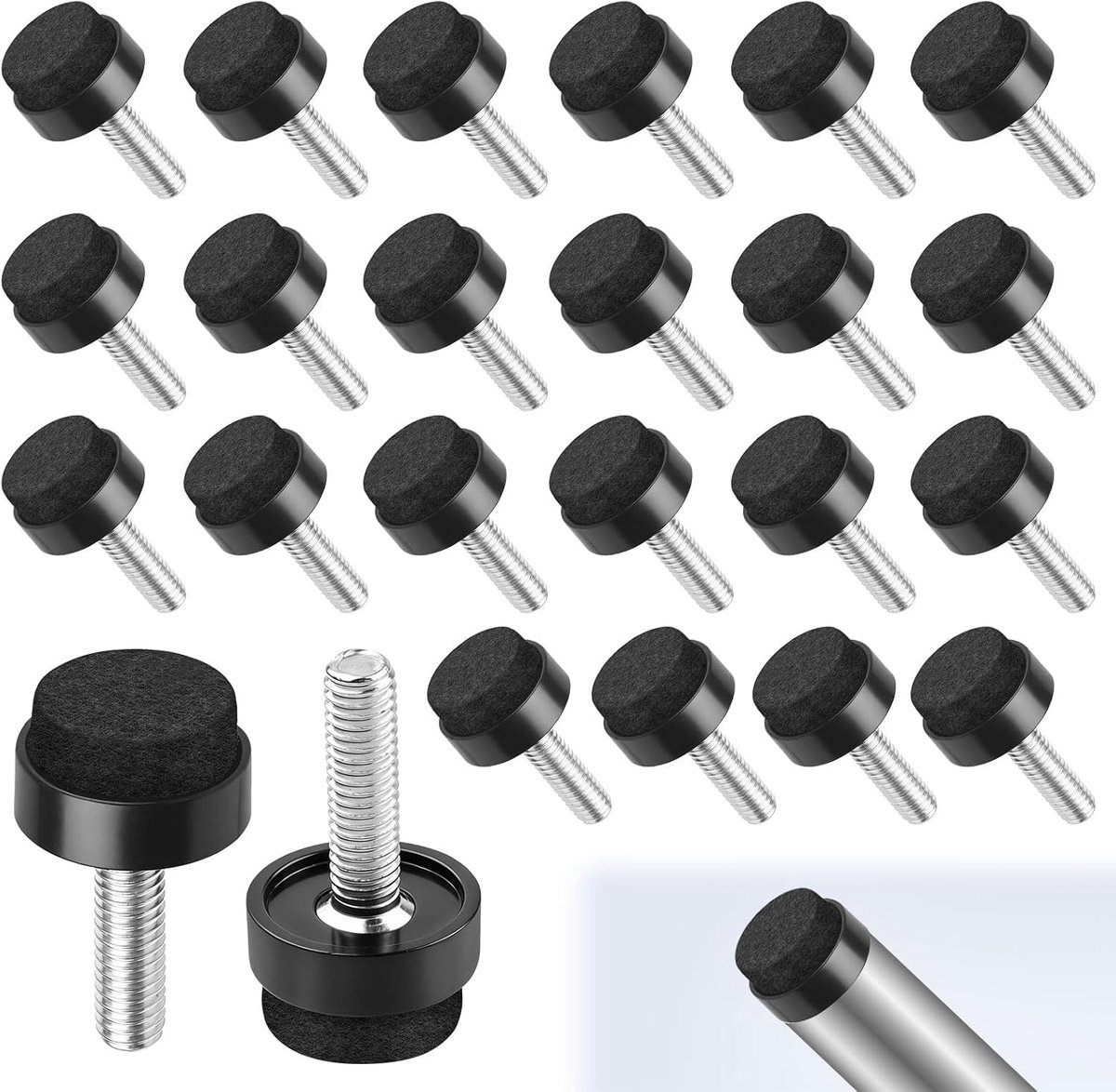 24 x adjustable furniture glides M6 Ø 19 mm - Meubelglijders, verstelbare meubelpoten met schroefdraad - ShopVlot