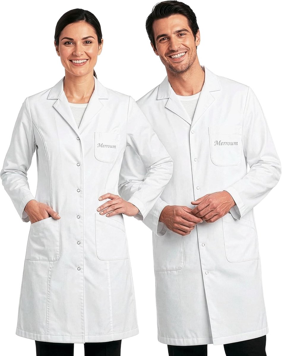 Laboratoriumjas voor dames en heren, brede pasvorm, 100% katoen, 200 g/m² keperstof, 6 maten (XS-2XL), metalen knopen - ShopVlot