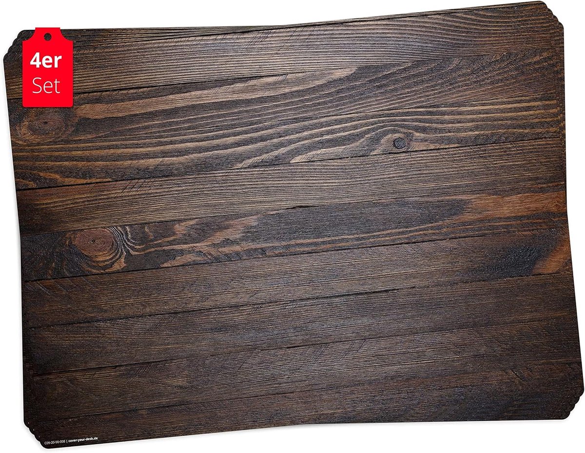 Table mat, washable wood look, dark brown, pack of 4 made of premium vinyl (plastic, BPA-free), non-slip mat with - ShopVlot