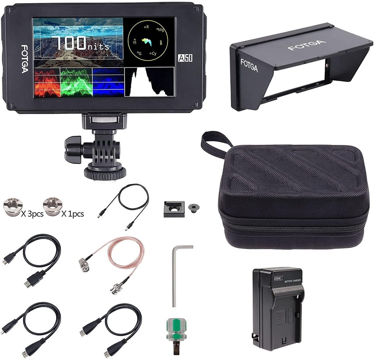 DSLR camera monitor 5 inch, FOTGA A50TLS touch screen camera Field Monitor 3D LUT 700Nit FHD IPS 1920x1080 HDMI 4K - ShopVlot