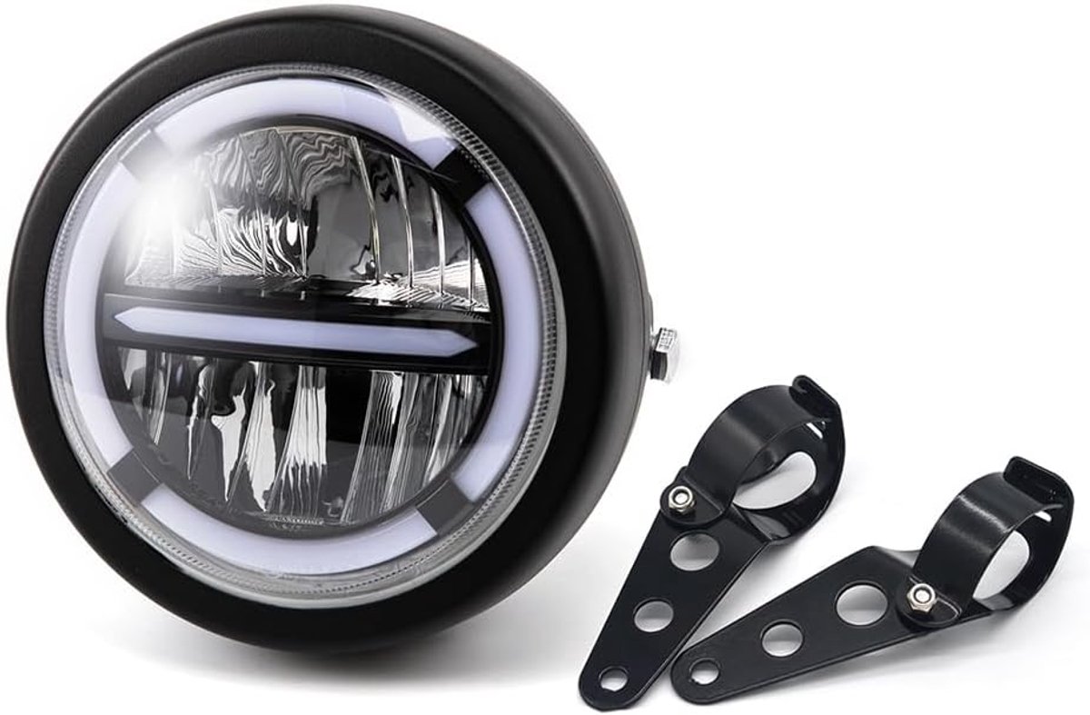 Motorcycle Headlight, 6.46 Inch LED Headlight for Cafe Racer Bobber Chopper Headlight with DRL - ShopVlot