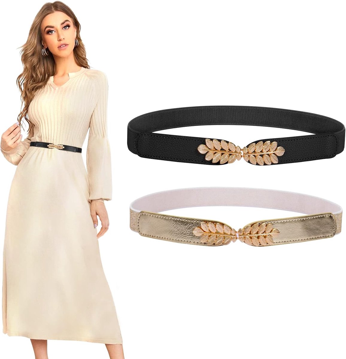 LEACOOLKEY Women's Thin Waist Belt, Elastic Decorative Thin Waist Belt for Dress, Stretchy Belt for Women - ShopVlot