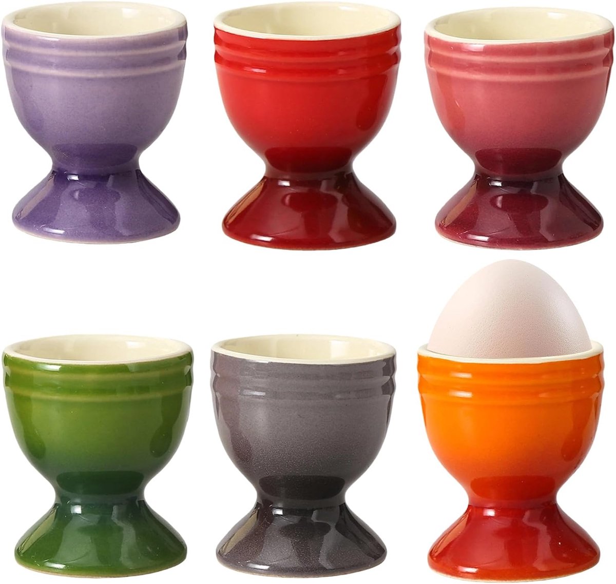 Colourful egg cups for breakfast table, set of 6 ceramic egg holders, dishwasher safe, stylish egg warmers for - ShopVlot