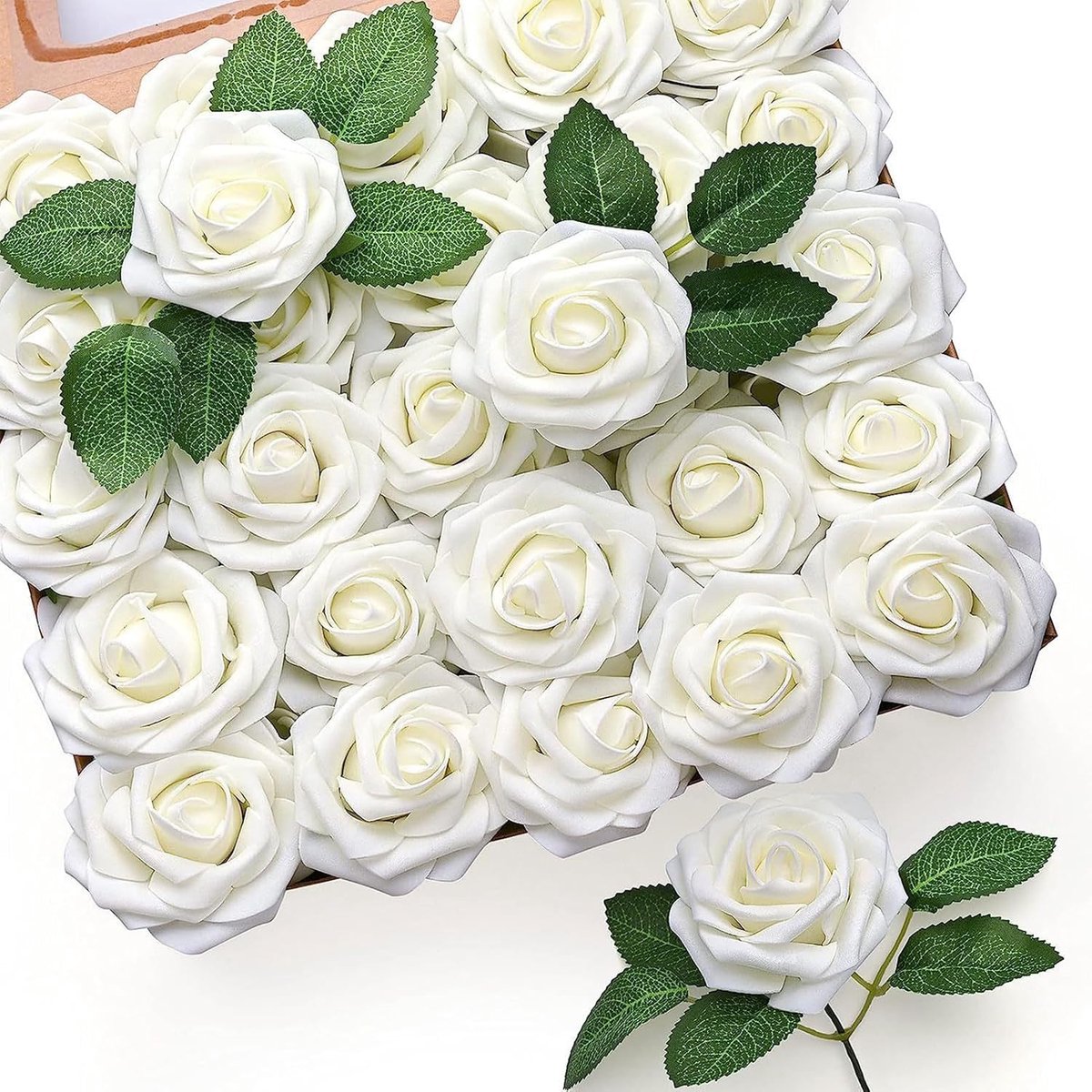 Artificial Roses 50pcs Foam Roses Artificial Roses Decoration Flowers Artificial Roses with Stem for DIY Wedding Party - ShopVlot