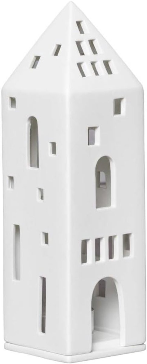 Lantaarn toren 6 x 6 x 20,5 cm - ongeglazuurd porselein - wit - sfeer in huis - ShopVlot