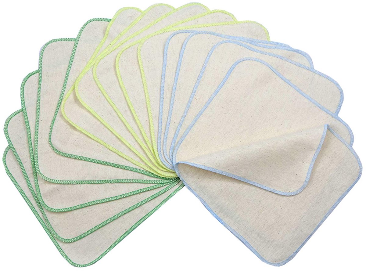 Flanellen washandjes 15 stuks - bio katoen - groen - zacht voor de huid - ShopVlot