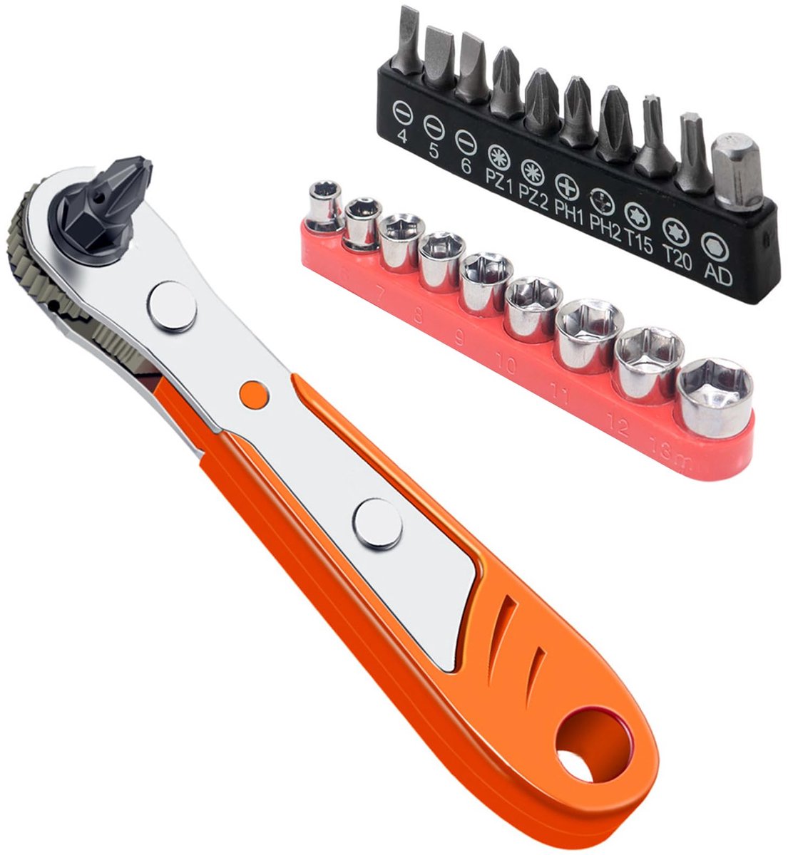 Haakse ratelschroevendraaier set 19-in-1 - magnetisch laag profiel - 90 graden beveiligingsbit - ShopVlot