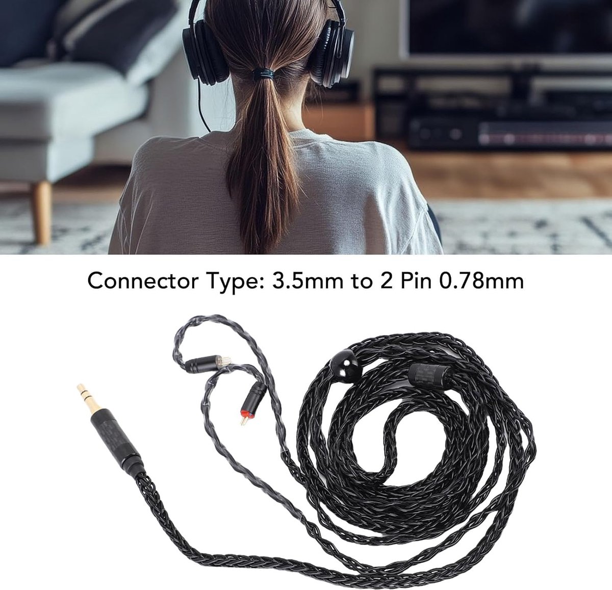 IEM Earphone Cable, 16 Core Silver Plated 2 Pin IEM Earphone Cable, 3.5mm to 0.8mm Earphone Cord Suitable for ZST CCA - ShopVlot