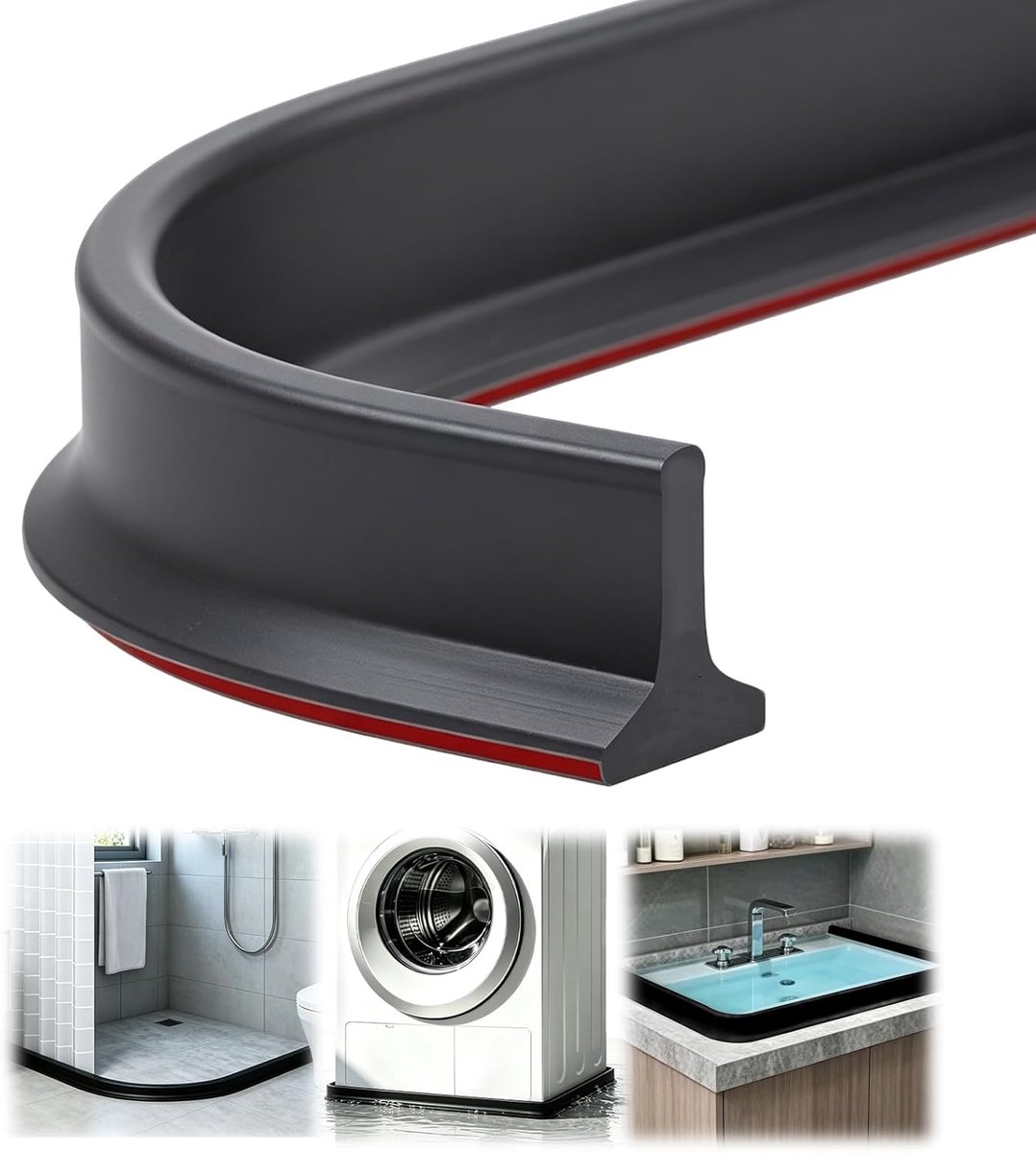 Waterbarrière voor douche, 1 m, waterbarrière voor douche, zelfklevend, rand voor douchecabines en keukenwerkbladen - ShopVlot