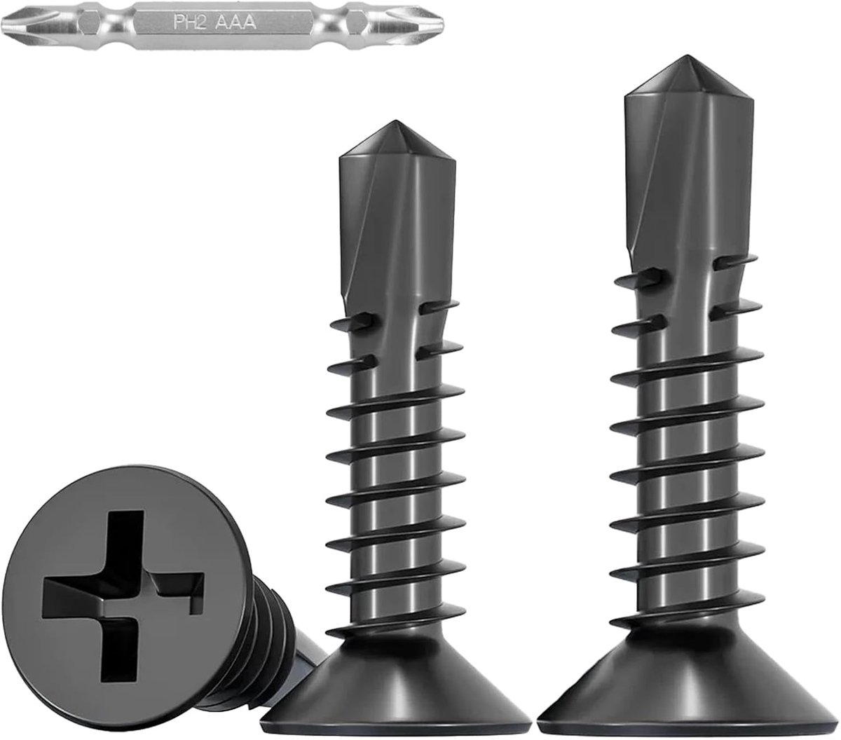 M4.2 x 25 mm Self Drilling Screws Black, 100 Pieces Sheet Screws Countersunk Head, Drilling Screws Stainless Steel - ShopVlot
