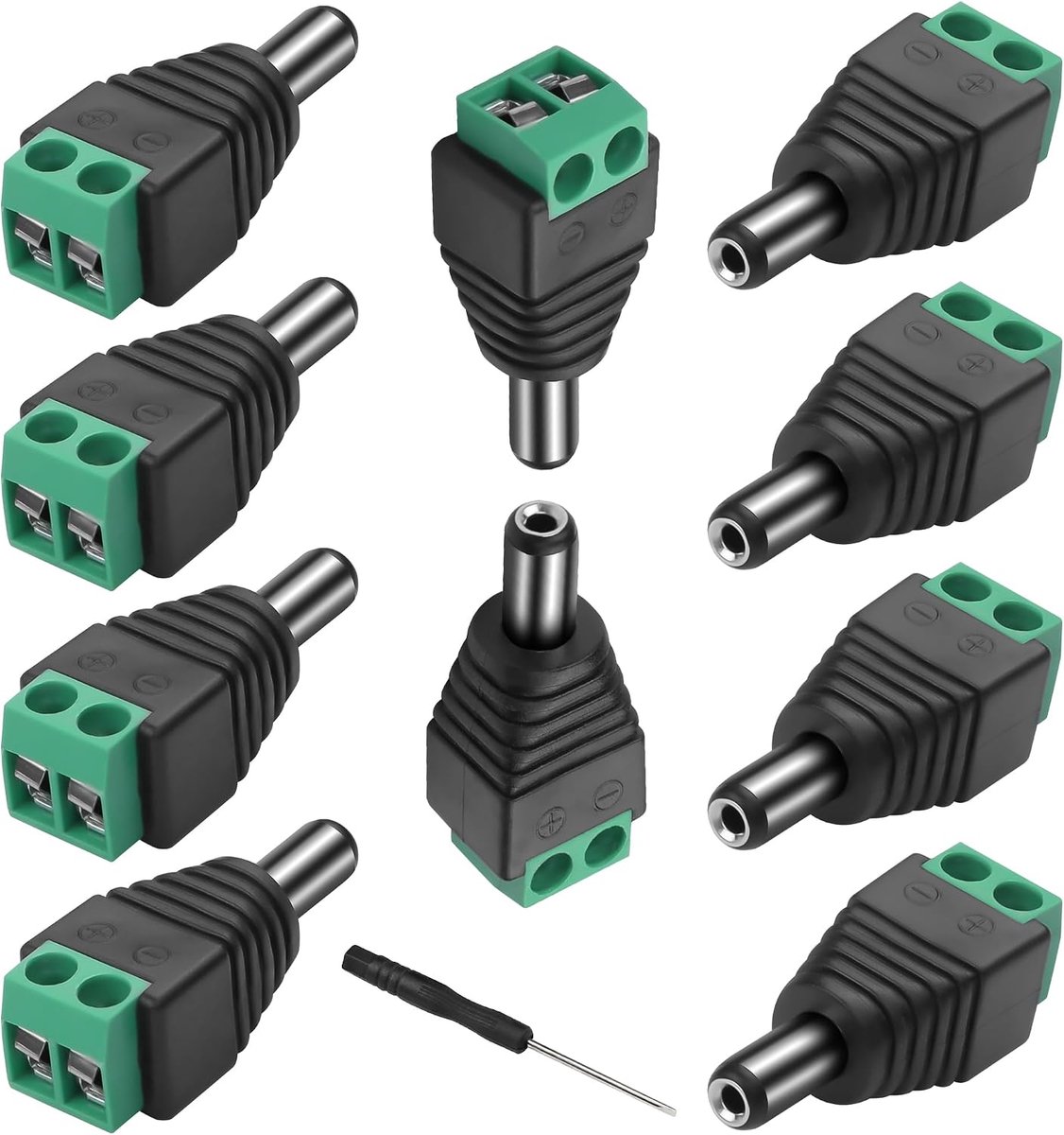 MEIRIYFA 12V DC Adapter Plug 5.5mm x 2.1mm, DC Power Connector 5.5 x 2.1mm Plug to 2 Pin Bushing Screw Type Solderless - ShopVlot