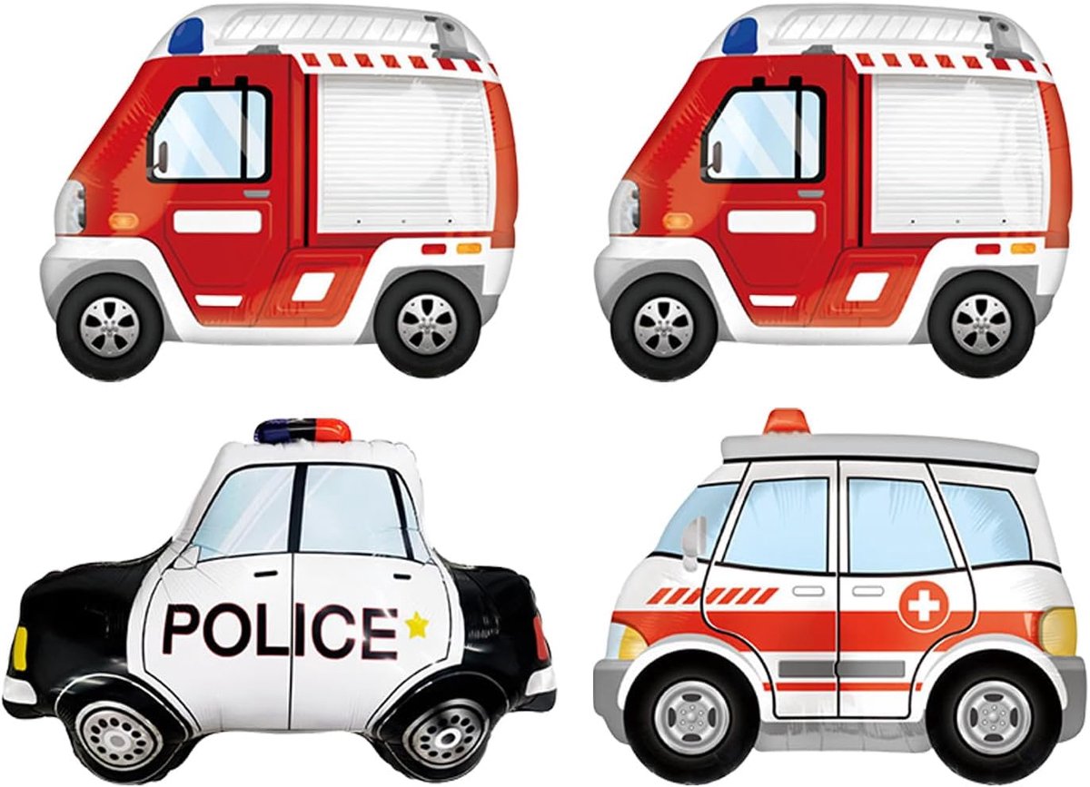 4 Stuks Feestdecoratieballonnen, Verjaardagsballonnen, Opblaasbare Rekwisieten, Brandweerauto-Themaballonnen - ShopVlot