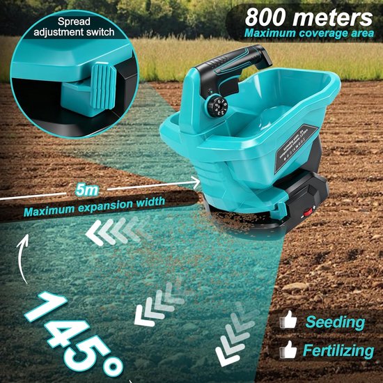 Manure Spreader Compatible with Makita 18 V Battery, Sprayer, Lawn Fertilizer with 3.8 Litre Reserve, 6-Speed Control - ShopVlot — afbeelding 5