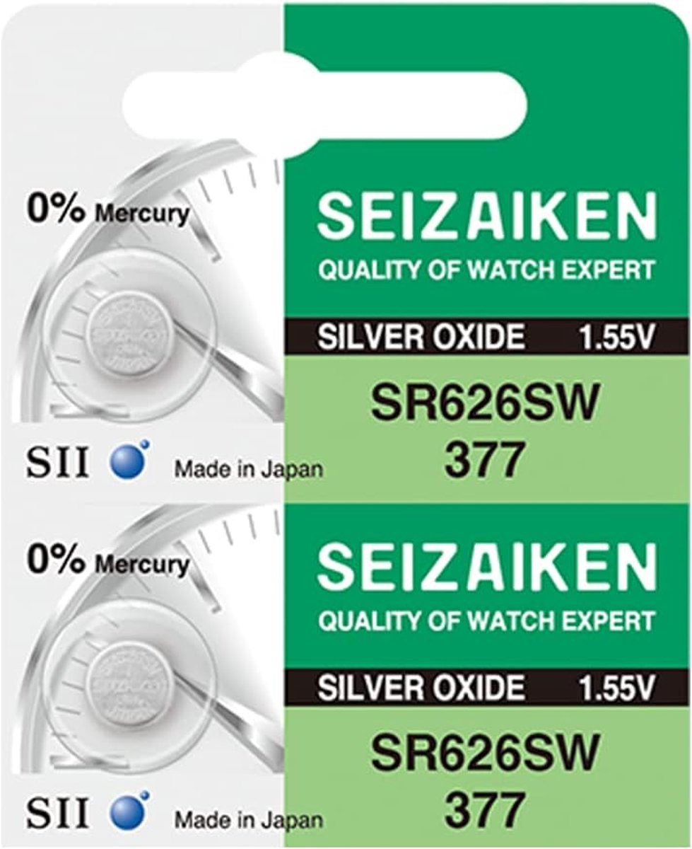 377 SR626SW 1.55V 0% Hg Silver Oxide Watch Battery (2 Batteries) Made in Japan by Seiko - ShopVlot