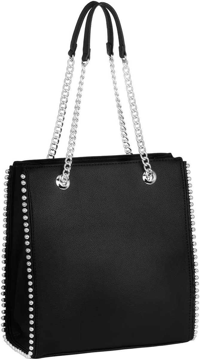 CRAZYCHIC - Ladies Necklace Handbag - Tote Shopper Pearl Rivets - PU Leather Shoulder Bag Rectangular - ShopVlot