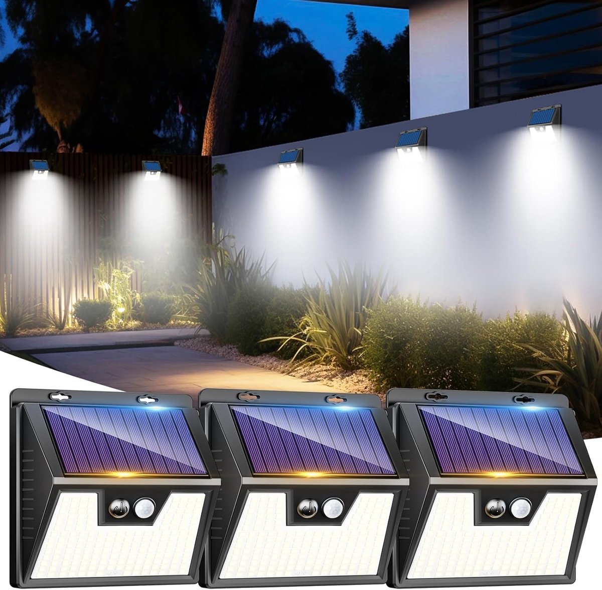 LOTMOS Set of 3 Solar Lights Outdoor Motion Sensor 176 LED Outdoor Lighting IP65 Waterproof Solar Lamp 3 Modes Outdoor - ShopVlot