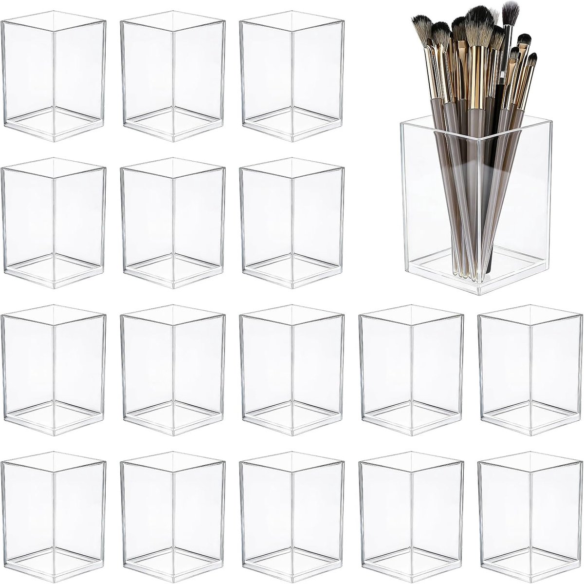 24 stuks doorzichtige acryl pennenhouders, 6,5 x 6,5 x 9,8 cm make-up borstelhouder, bureauaccessoires acryl potlood - ShopVlot