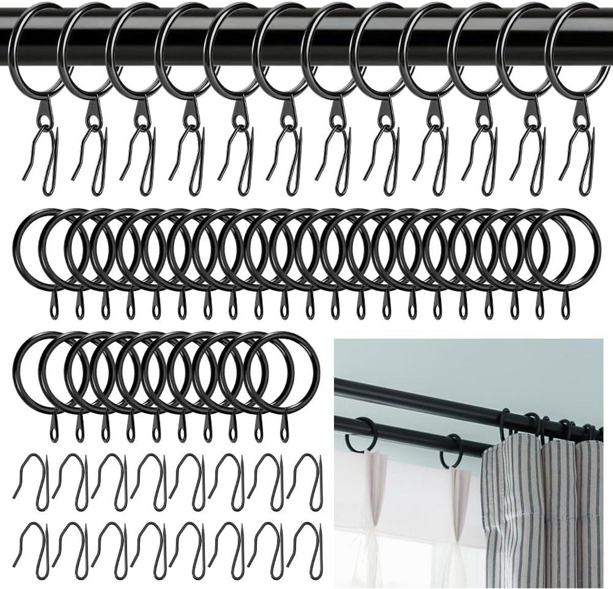 130 stuks metalen gordijnringen, 3 cm gordijnringen met haken, ophanghaken met oogjes, decoratieve clips voor - ShopVlot