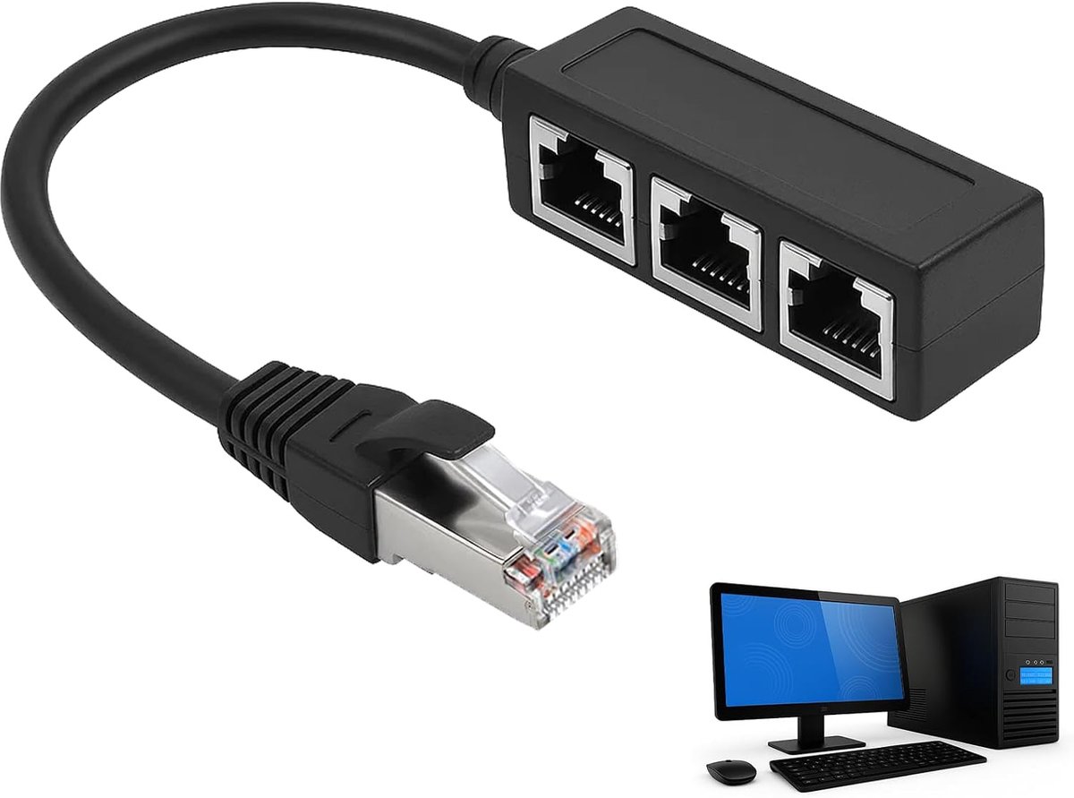 Ethernet Power Strip, 1 Plug to 3 Ports, RJ45 Splitter for Cable, RJ45 Ethernet Cable Divider, Coupling for Cat5 - ShopVlot