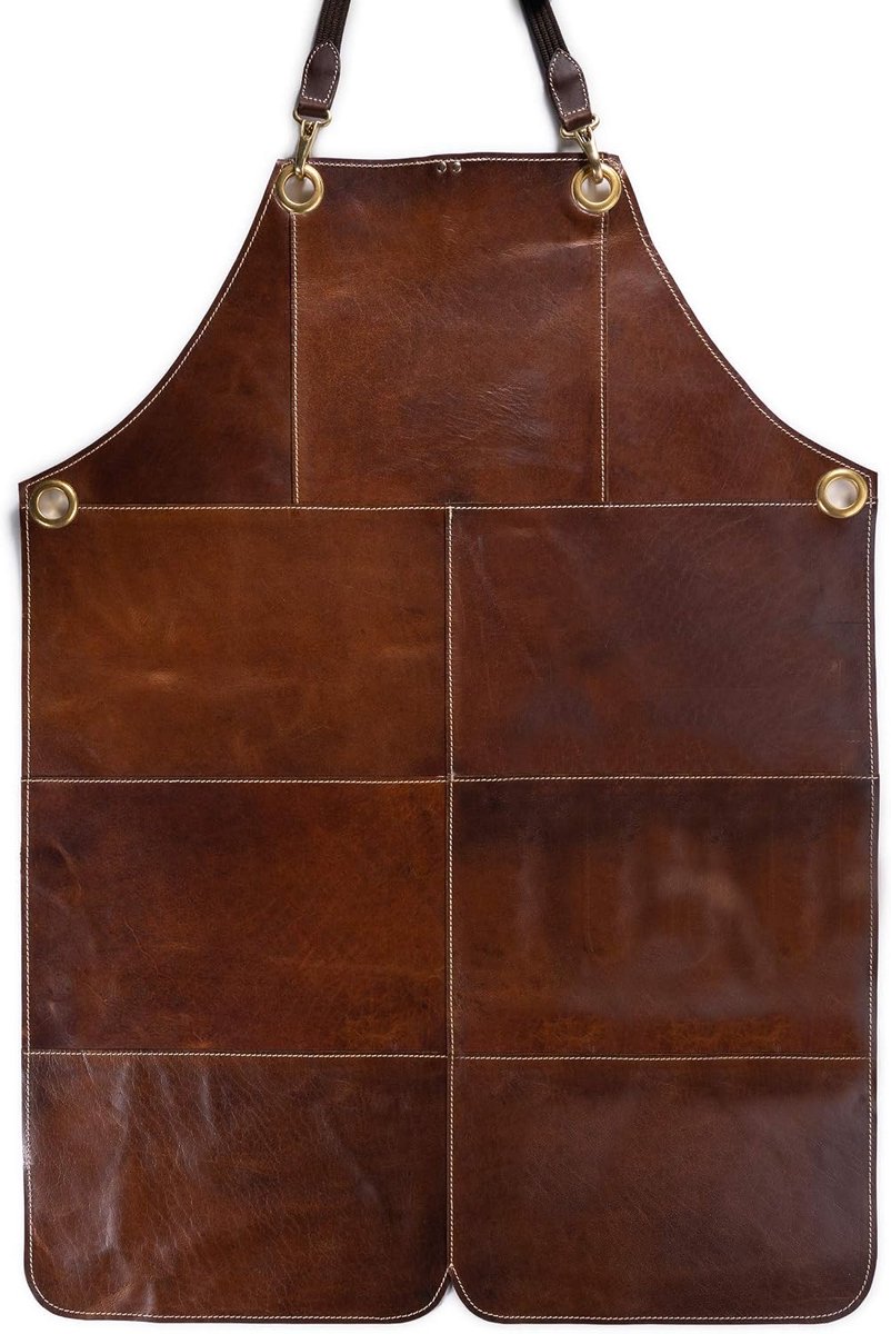 Angus Stoke Leather Apron Men - BBQ Apron & Cooking Apron Genuine Leather - Vintage Patches Leather Apron - Lenny - ShopVlot