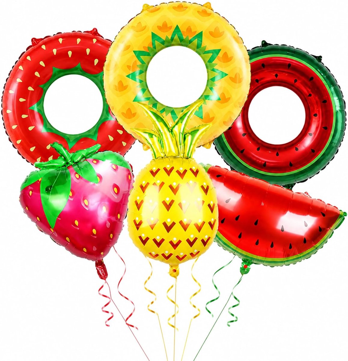Koboko Zomerfolieballonset, ananas, watermeloen en aardbeien, zwemringdesign, 6-delig - ShopVlot
