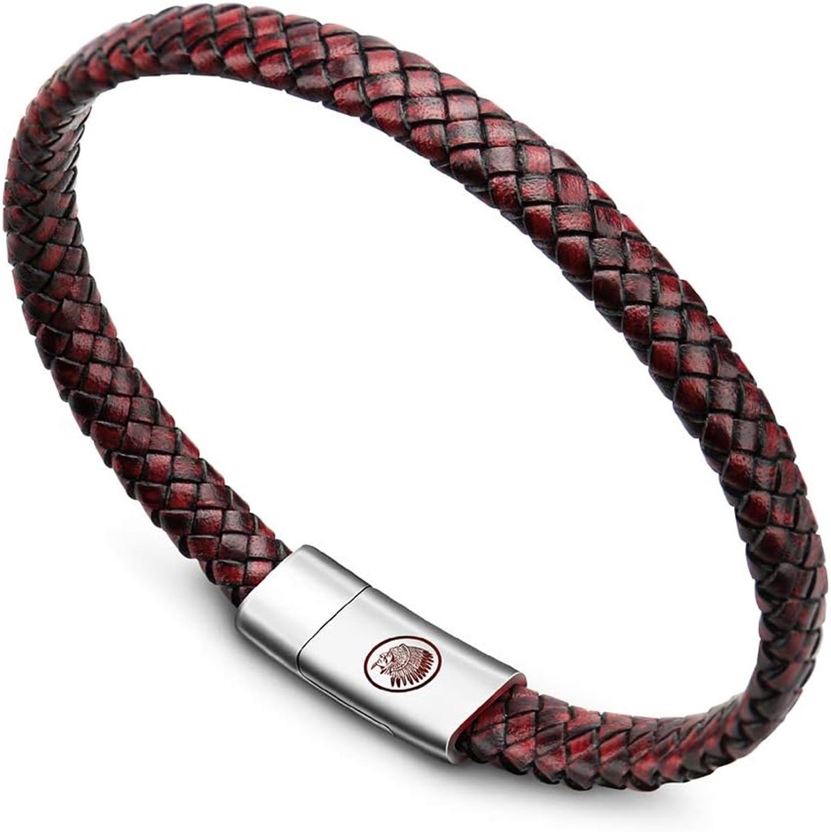 Men's leather bracelet made of leather and stainless steel with engraving, black or brown, braided with magnetic - ShopVlot