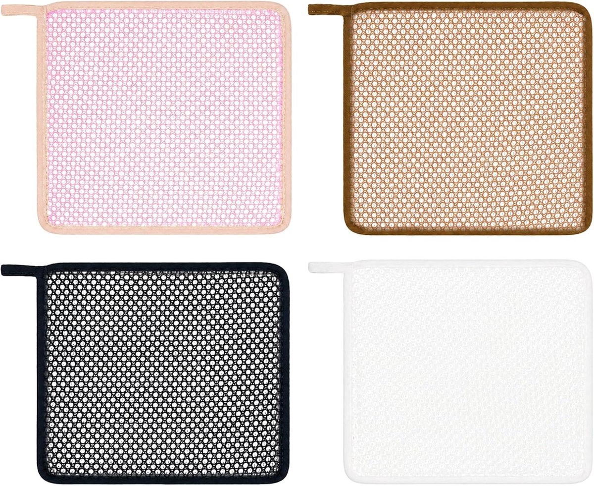 4 stuks exfoliërende doek washandjes voor douchen, nylon exfoliërende washandjes set voor bad en dagelijks gebruik - ShopVlot