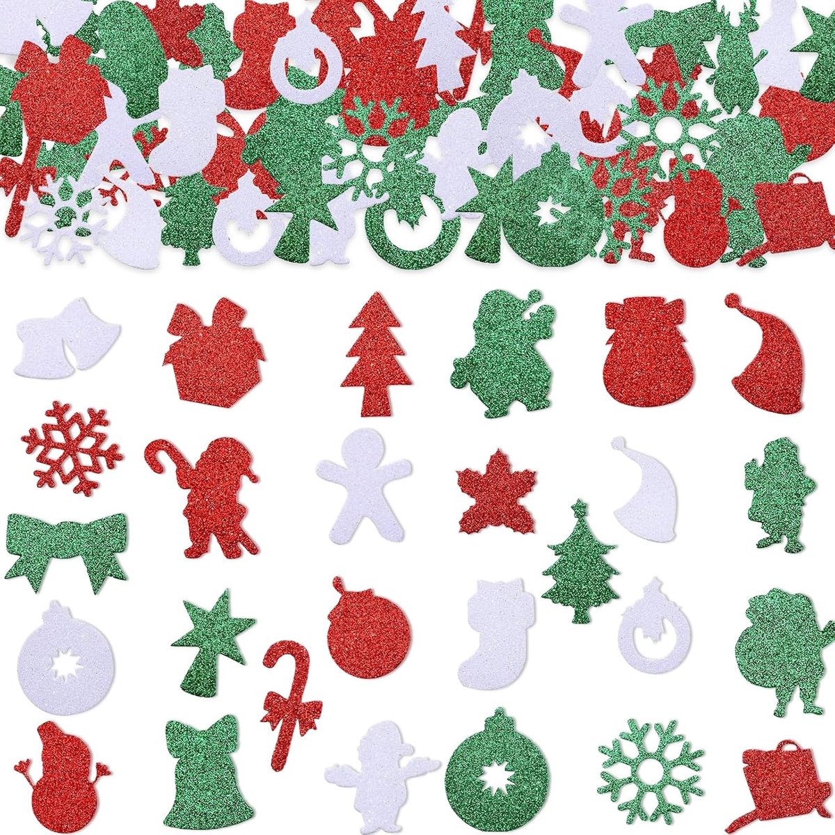 Tafeldecoratie kerstconfetti 200 stuks - zelfklevende foamstickers - sneeuwvlok en rendier - feestelijke sfeer - ShopVlot