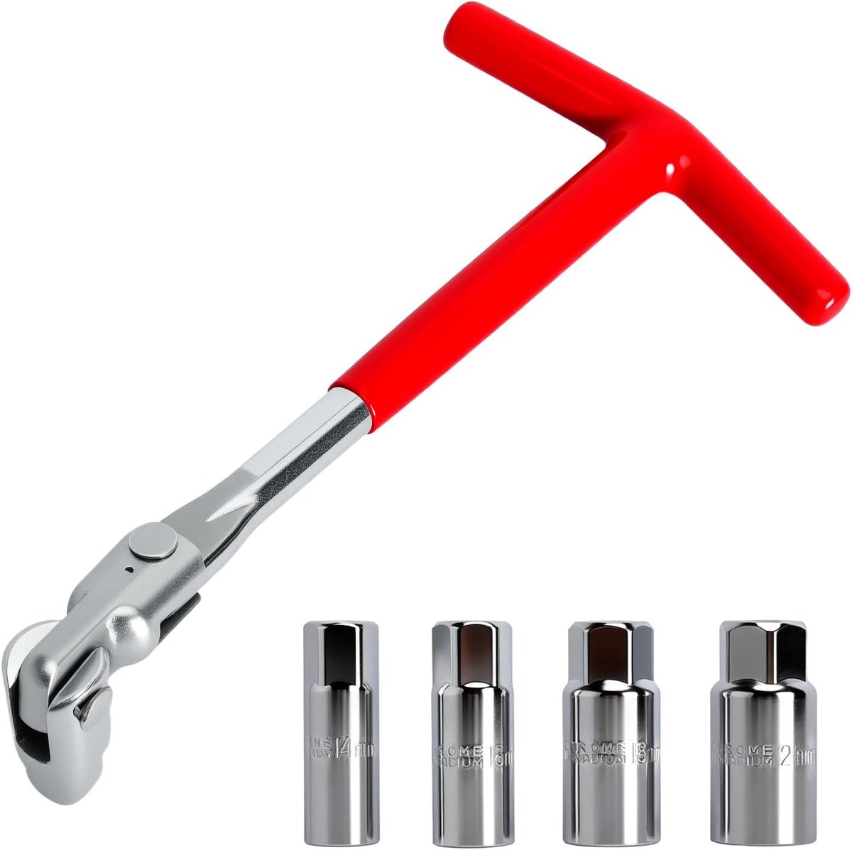 Bougiesleutelset 14 mm, 16 mm, 18 mm en 21 mm - T-handgreep - hoogwaardig koolstofstaal - ideaal voor auto en motor - ShopVlot