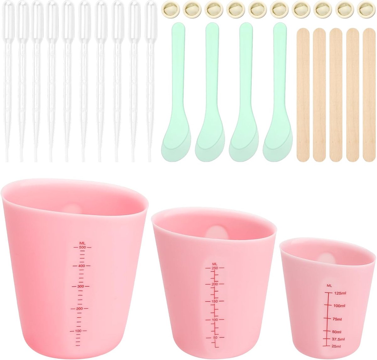 Silicone maatbekerset 3-delig - flexibele silicone - voor epoxyhars en gips - ideaal voor DIY projecten - ShopVlot