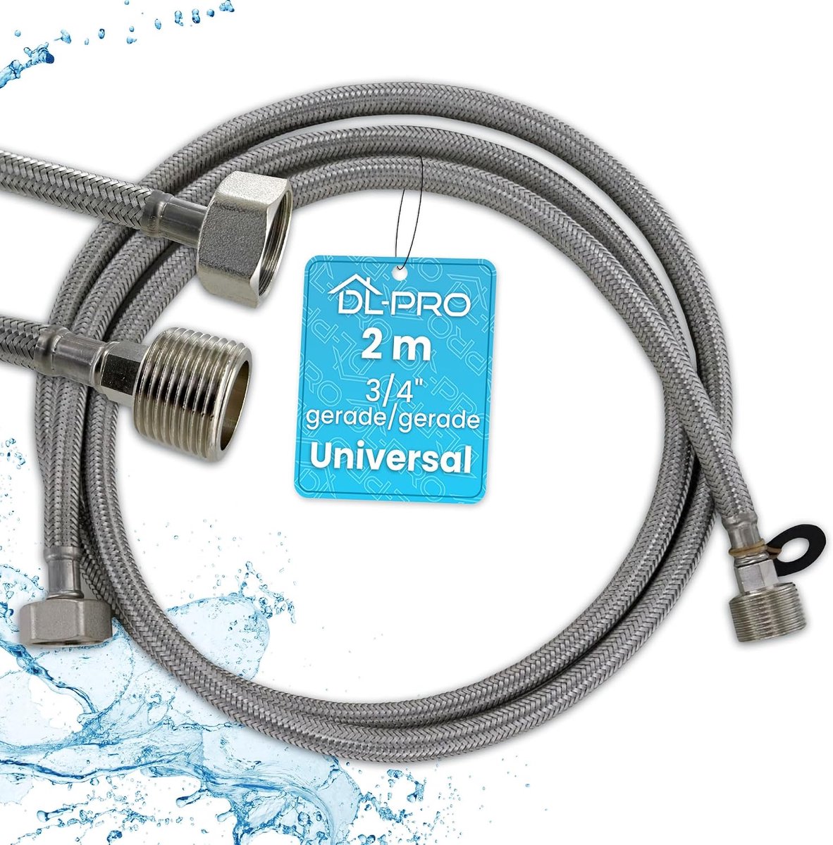 Inlaatwaterslang verlenging 2m 3/4" RVS - voor wasmachine en vaatwasser - universeel gebruik - ShopVlot