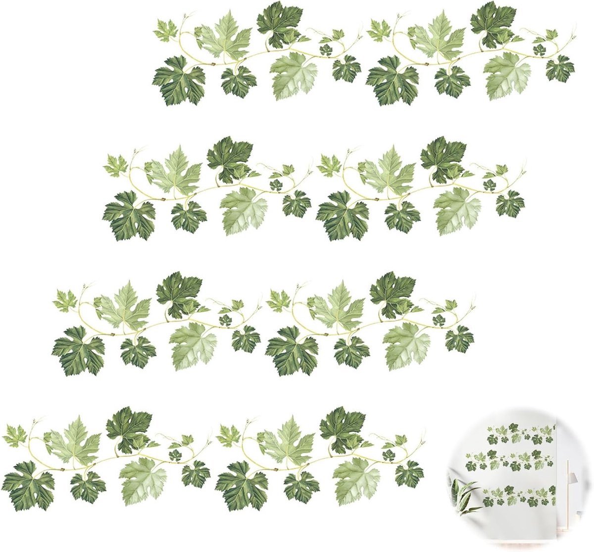 Muurstickers Bladeren 4 Stuks - Groene Planten - Waterdicht PVC - Natuurlijke uitstraling voor elk interieur - ShopVlot