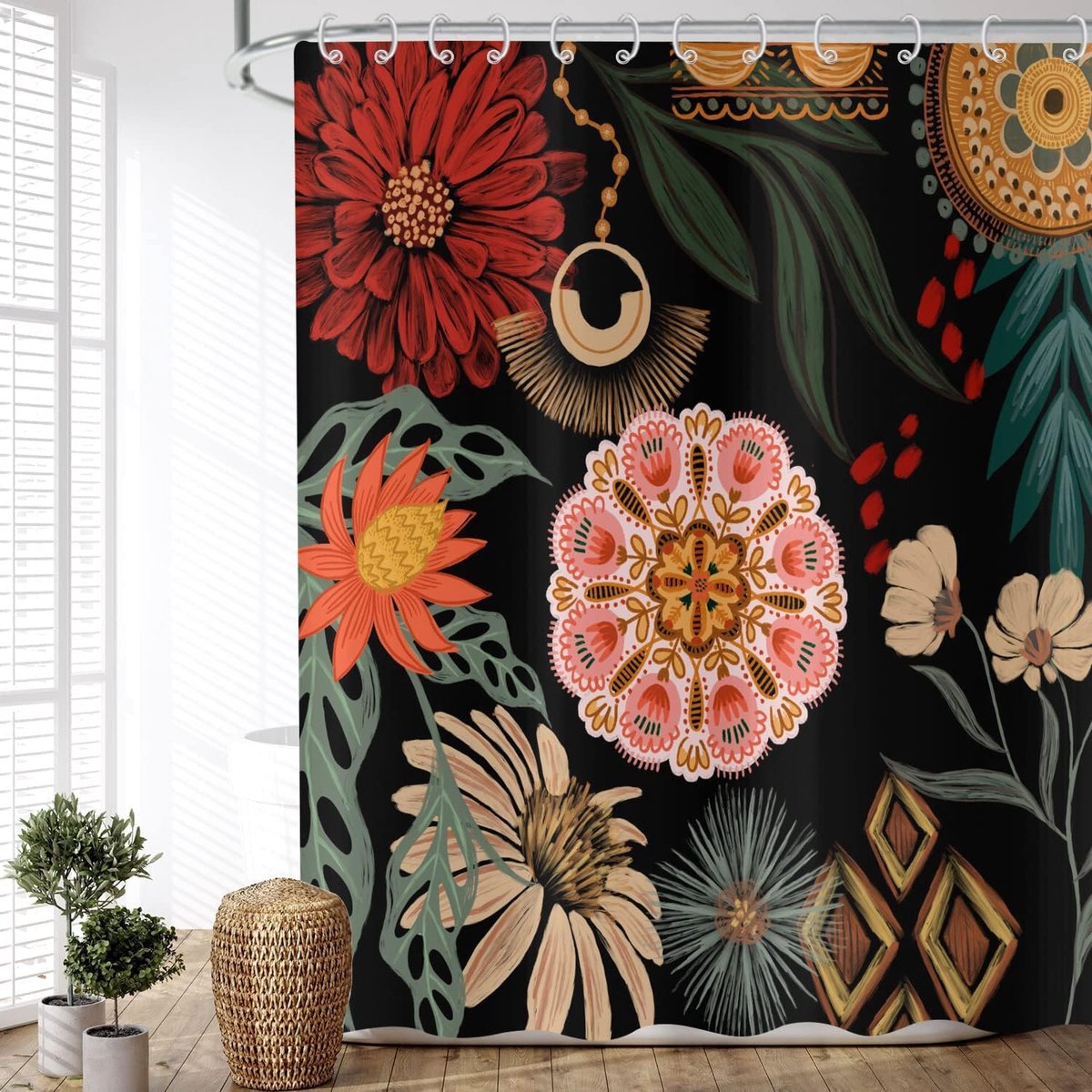 Douchegordijn 180 x 200 cm - Boho stijl - Retro abstract art - Waterdicht en wasbaar - ShopVlot