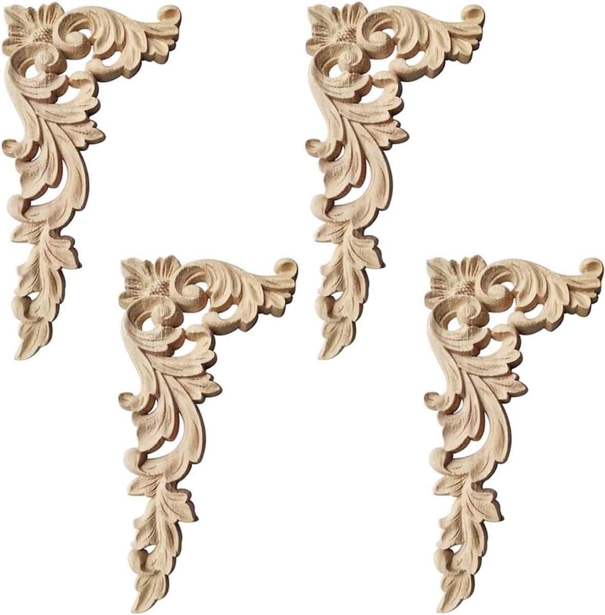 Houten decoratie 4 stuks - Ongeschilderd - Gesneden sierlijst - Perfect voor meubels en ramen - ShopVlot