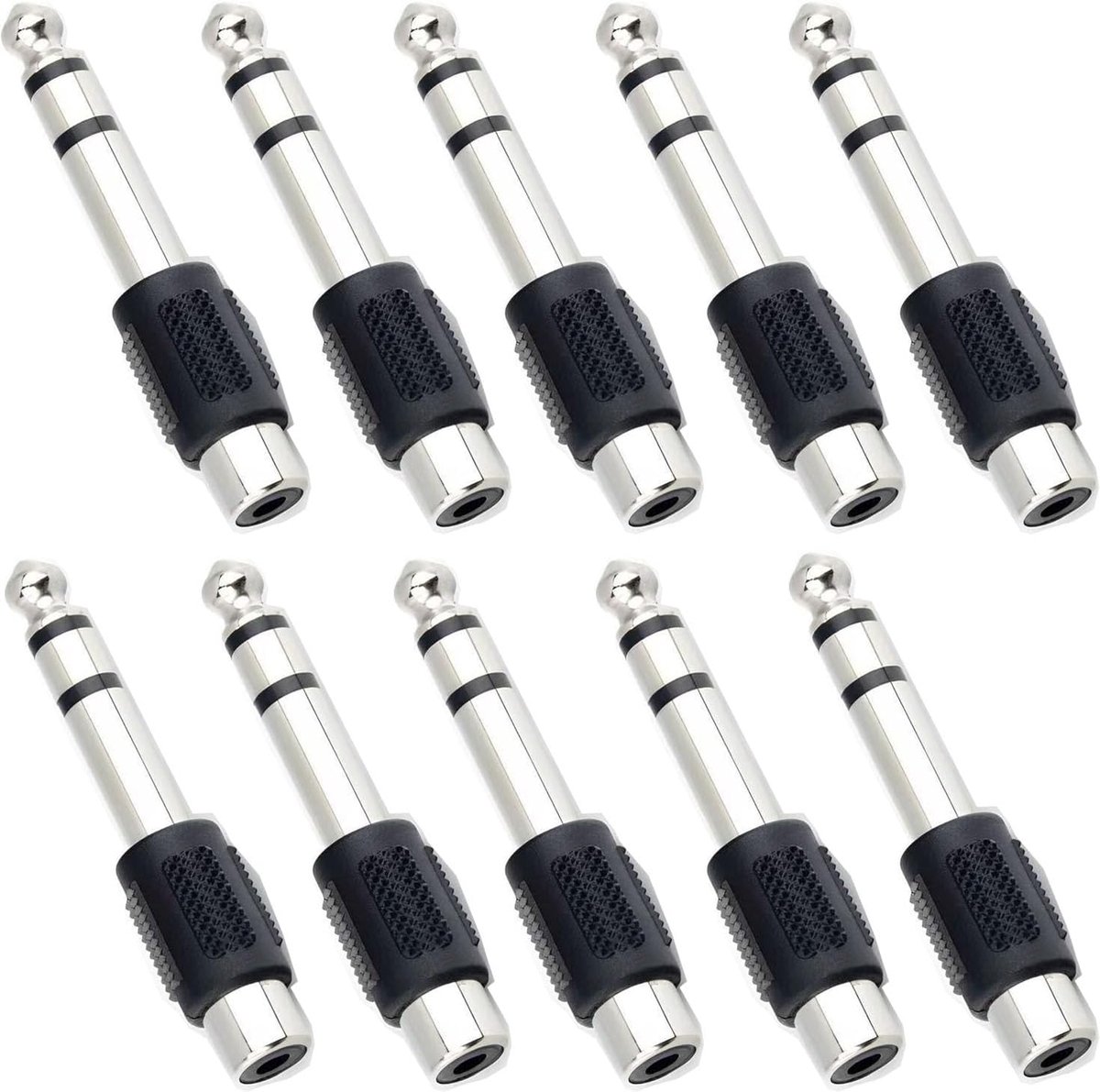 Audio adapter 6.35mm stereo naar RCA - 10 stuks - nikkelgeplateerd - optimale signaaloverdracht - ShopVlot