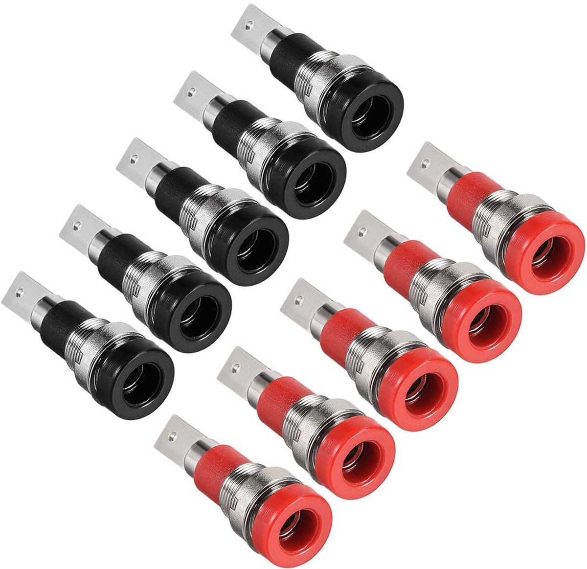 Banana plugs 4 mm - set van 10 - rood en zwart - geschikt voor paneelmontage - ideale aansluiting voor audioapparatuur - ShopVlot