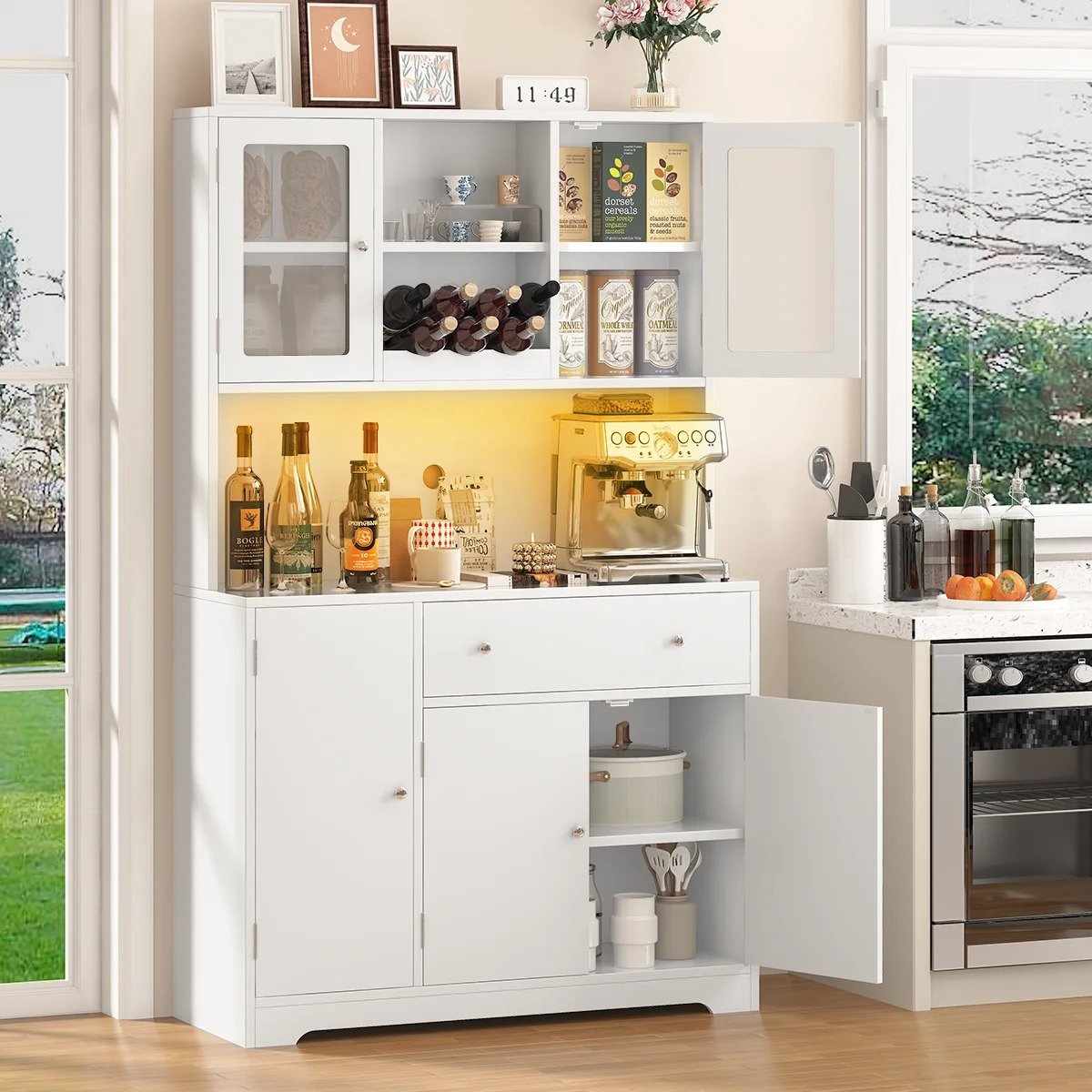 Parasha Nova Keukenkast - Opbergkast - Witte keukenkast, buffetkast, opbergkast in de woonkamer - werkbladen en twee laden - geschikt voor keuken/woonkamer
