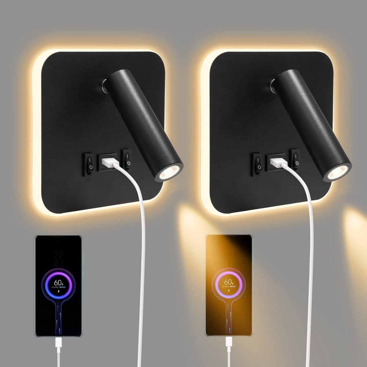Nachtkastje Leeslamp - Zwart - - LED-wandlamp met USB-aansluiting en Draaibare Arm - Voor Slaapkamer en Woonkamer