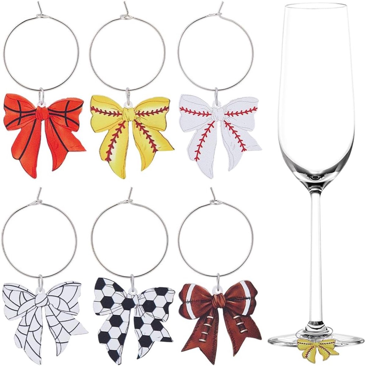 Drinkcharms voor wijnglazen - 6 stijlen sportballen - unieke acryl decoratie - ideaal voor feestjes - ShopVlot