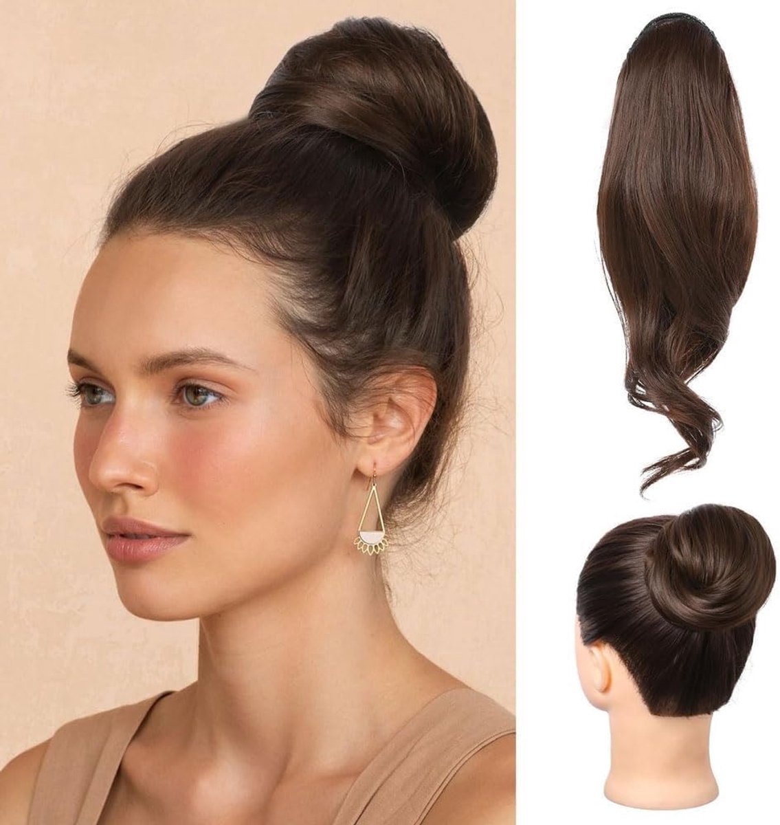 Haarknot Messy Bun - Donkerbruin Haarstuk - Volle Paardenstaartlook - Perfect voor Feest en Dagelijks Gebruik - ShopVlot
