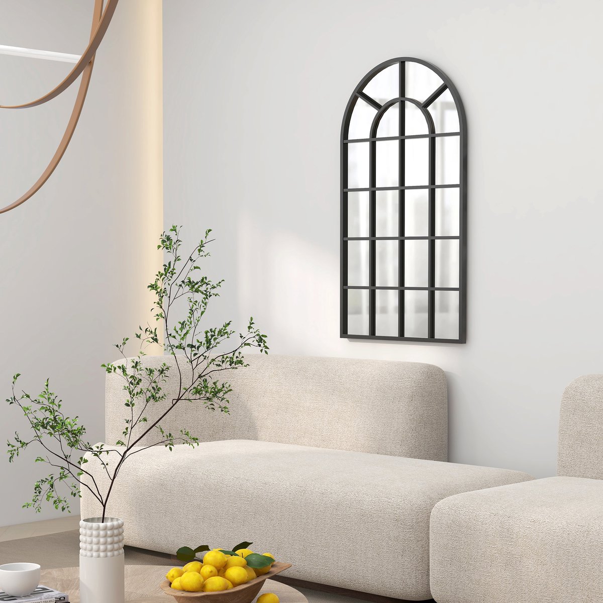 Wandspiegel Boogvormig Met Metalen Frame 110 X 62 Cm Aluminium En Glas Zwart Voor Woonkamer Slaapkamer En Hal