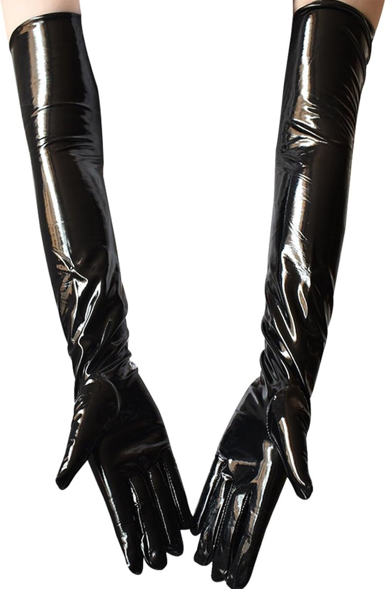 Leren handschoenen dames 54 x 11 cm - zwart - sexy accessoire - perfect voor themafeesten - ShopVlot