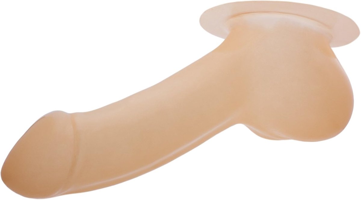 Latex mouw met glans en scrotum - semi-transparant - voor latex kleding - optimale stimulatie - ShopVlot